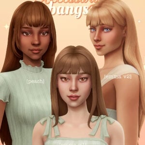Trois femmes, coiffures avec franges, illustration numérique.
