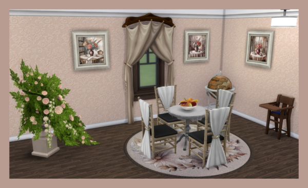 Acogedor comedor con decoraciones murales y plantas.
