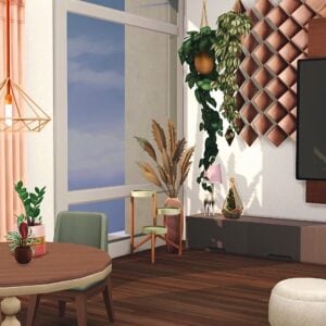 Salon moderne et cosy avec plantes d'intérieur.