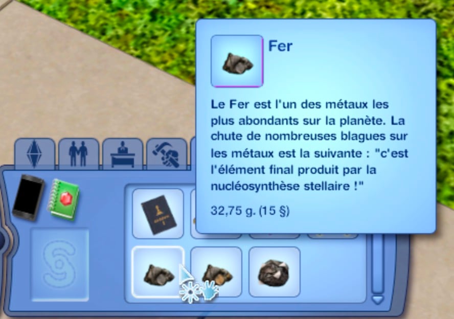 Fer dans l'inventaire d'un Sims 3