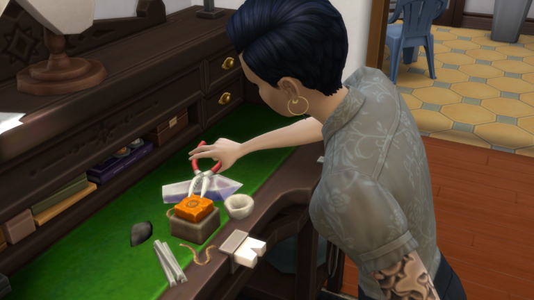 Sims cutting cheese in a game.