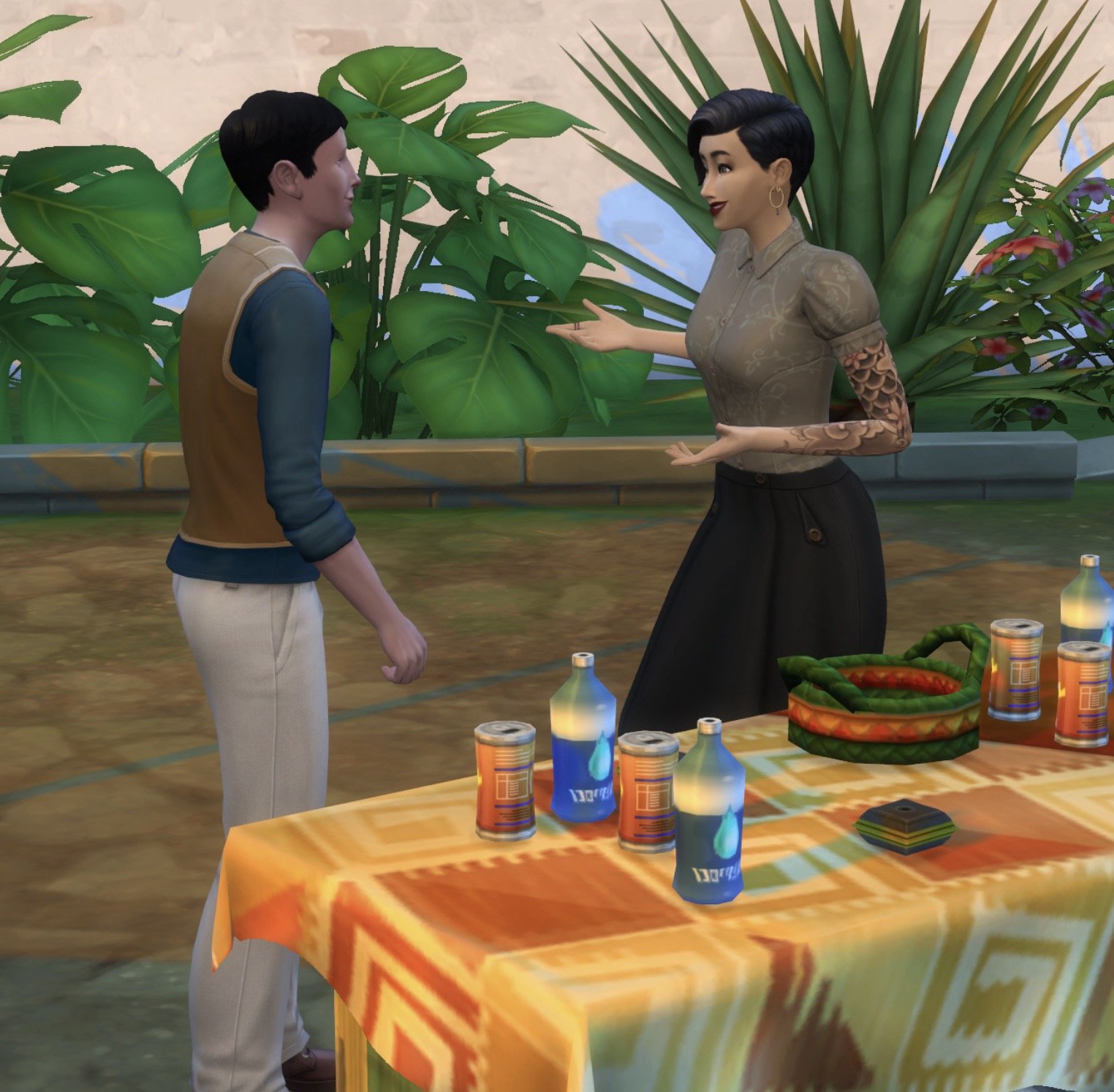 Sims qui discute avec un marchand à Selvadorada