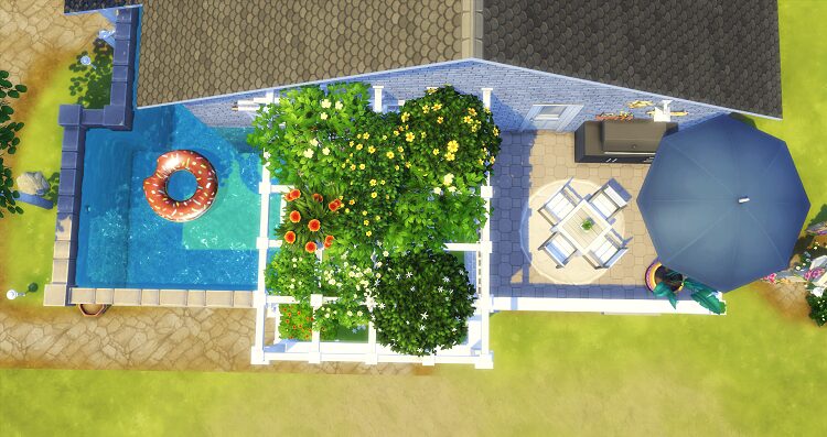 Pergola Sims 4 avec des plantes sur le dessus