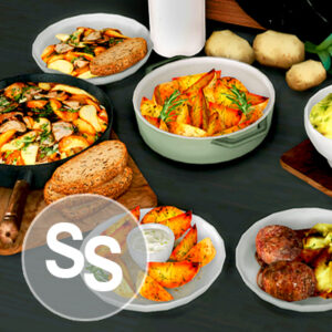 Purée de pommes de terre avec escalopes, pommes de terre aux champignons et rustique S&S