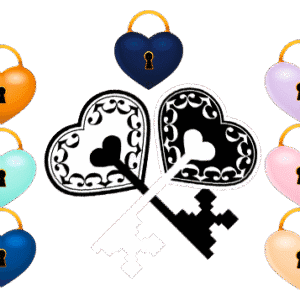 Cœurs cadenas de couleur et deux clés noires.