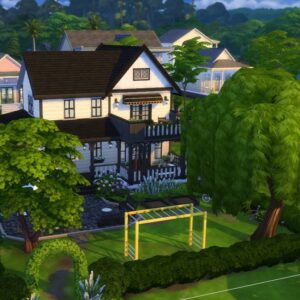 Maison moderne avec jardin arboré.
