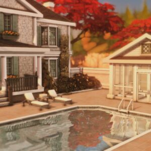 Maison avec piscine et véranda.
