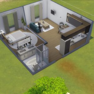 Plan Sims d'une maison avec jardin.