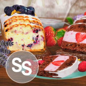 Gâteau aux fruits et fraises tranché