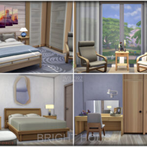 Chambre lumineuse avec mobilier en bois clair.