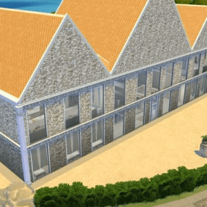 Bâtiment moderne avec toit orange.