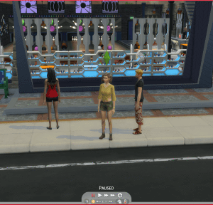 Sims devant un magasin de mannequins.