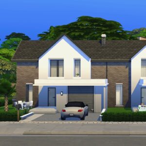 Maison moderne avec voiture devant.