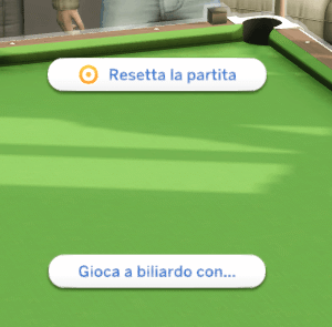 Table de billard, boutons pour réinitialiser ou jouer.
