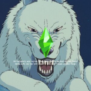 Loup animé avec cristal vert sur le nez.