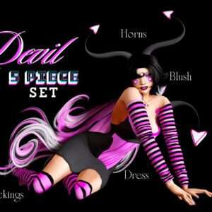 Illustration diable avec cornes, tenue noire et rose