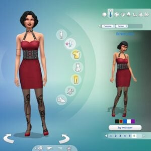 Sims en robe rouge élégante.