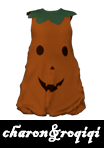 Vestido infantil de calabaza con cara sonriente.