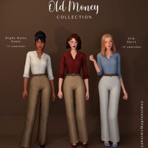 Collection vintage Sims 4 : chemises et pantalons élégants.