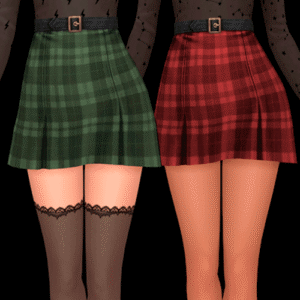 Green and red tartan skirts with belt.