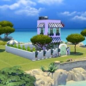 Maison moderne dans Les Sims 4 au bord de mer.