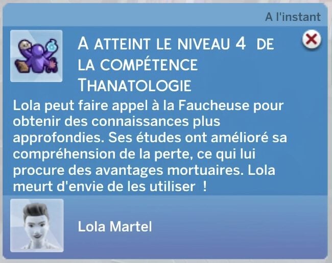 La compétence Thanatologie des Sims 4