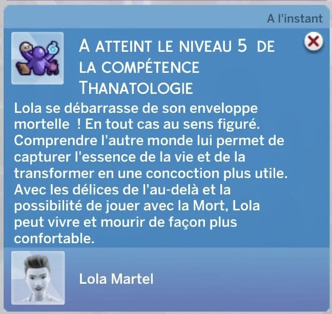 La compétence Thanatologie des Sims 4