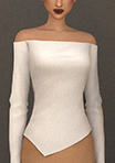 Female Sims wearing an elegant white top with open shoulders.