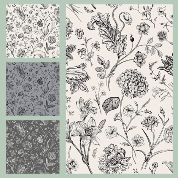 Motifs floraux en noir et blanc vintage.