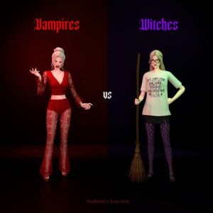 Vampires versus witches, dueling characters.