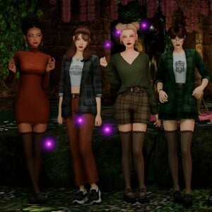 Four Sims in autumn attire.