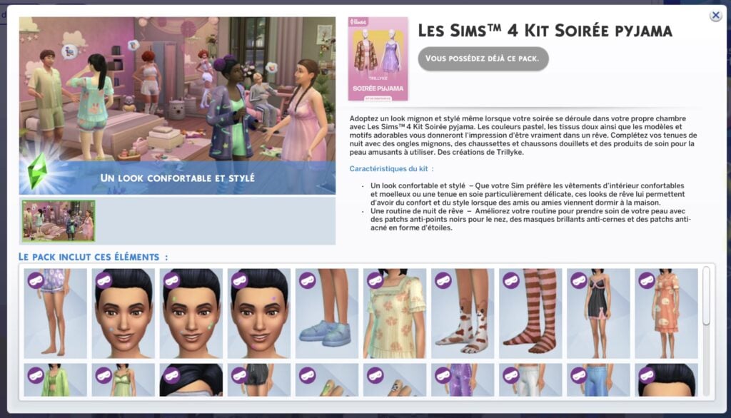 Les pyjamas du kit créateur Les Sims 4 Soirée Pyjama