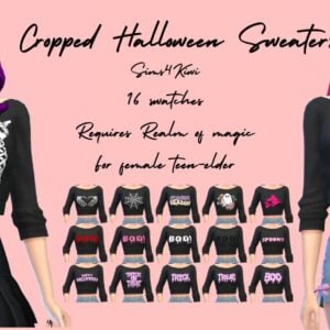 Short Halloween sweaters for Sims 4.