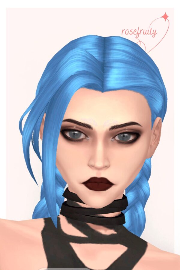 Personnage Sims 4 aux cheveux bleus.