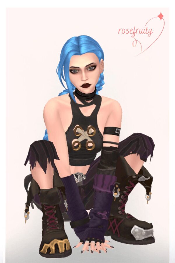 Personnage customisé du jeu Sims 4, style gothique.