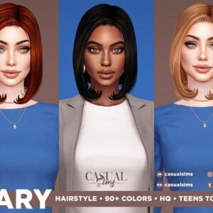 Personnages Sims 4 avec différentes coiffures.