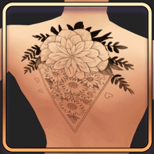 Tatouage floral sur le dos dans Sims 4.