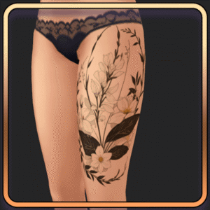 Tatouage floral sur une Sim du jeu Les Sims 4