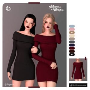 Deux Sims en robes noires et rouges, Sims 4.