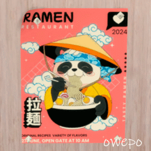 Affiche panda ramen, jeu Sims 4, créativité.