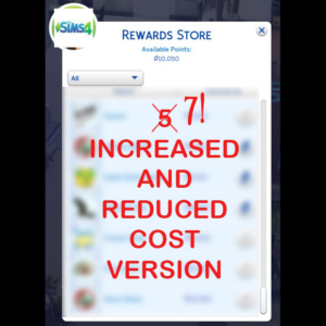 Interface boutique Sims 4, coût augmenté.