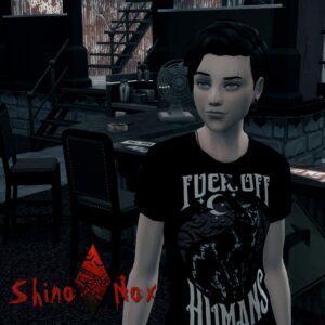 Personnage gothique dans un bar, jeu Sims 4.