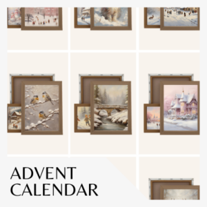 Calendrier de l'avent Sims 4 avec tableaux.