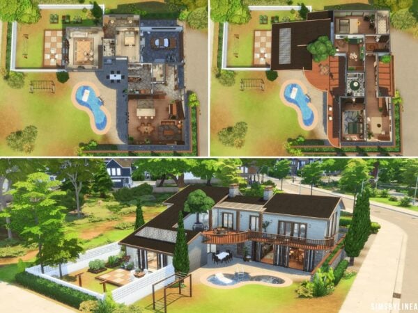 Plan de villa moderne dans Les Sims 4.