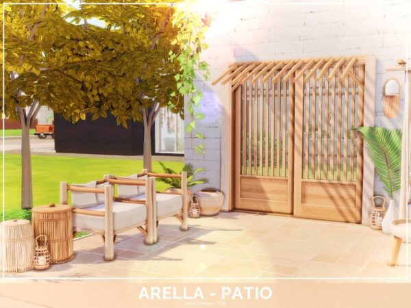 Patio design dans Les Sims 4, ambiance naturelle.