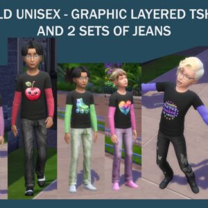 T-shirts graphiques pour enfants et 2 pantalons en jean