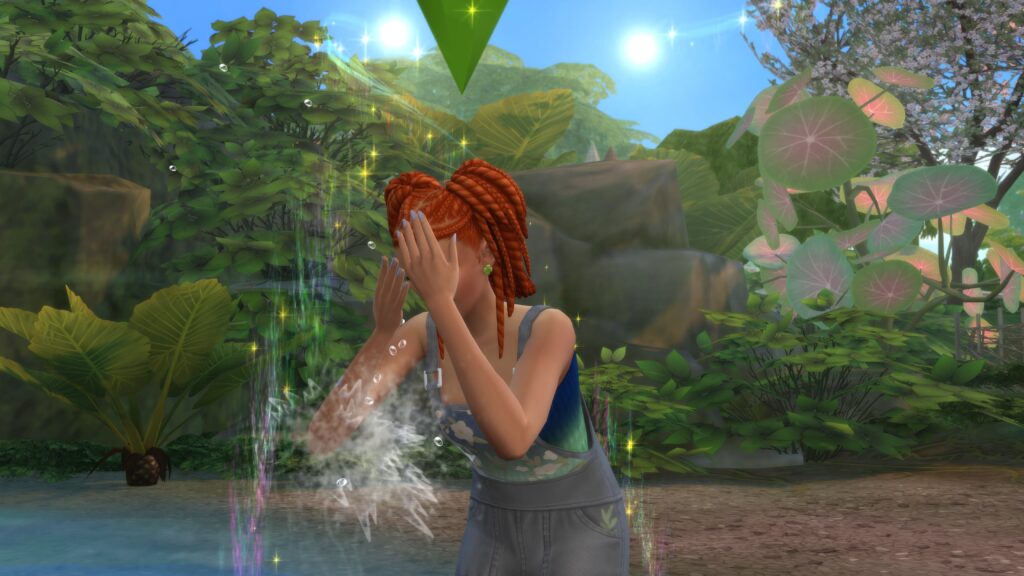Un Sims se baigne dans la source de la lune dans Les Sims 4