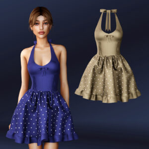 Robe avec une jupe évasée à pois et un nœud