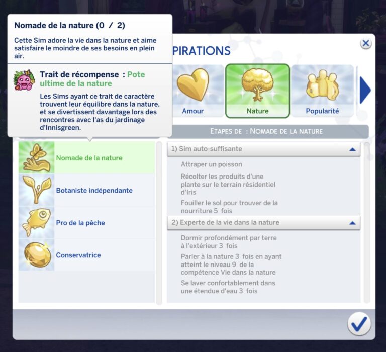 L'aspiration Sims 4 Nomade de la nature