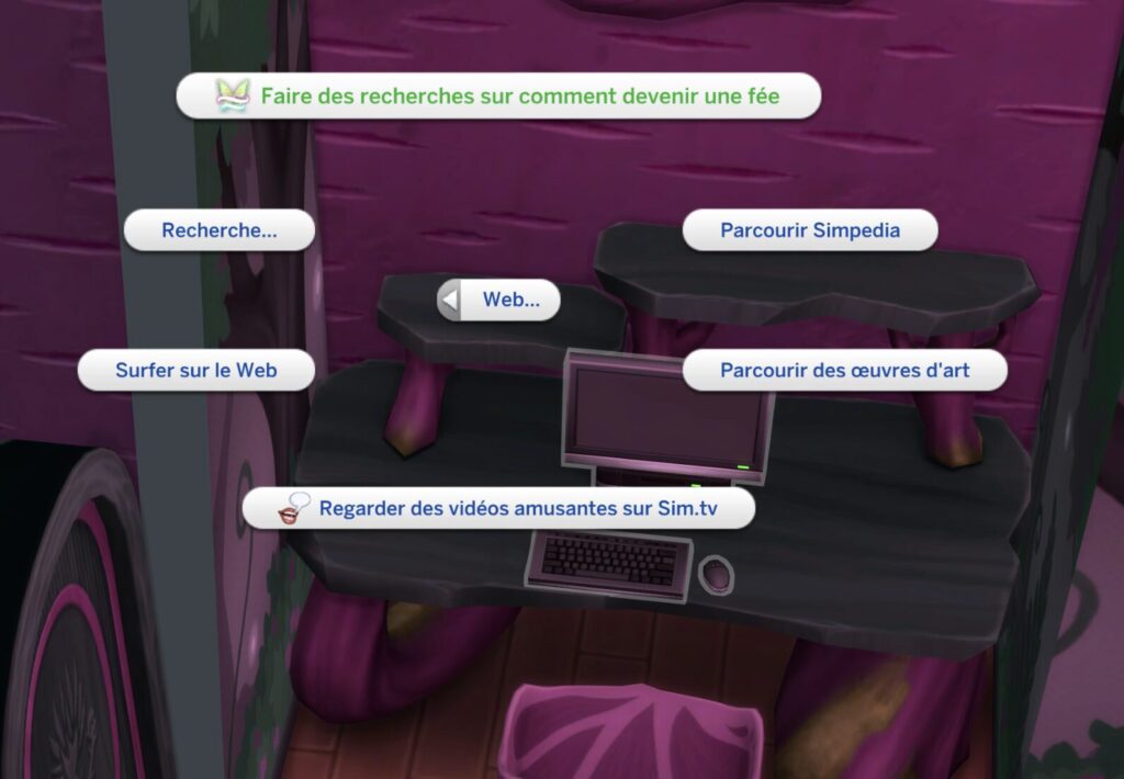 Interaction sur l'ordinateur "Faire des recherches sur comment devenir une fée"